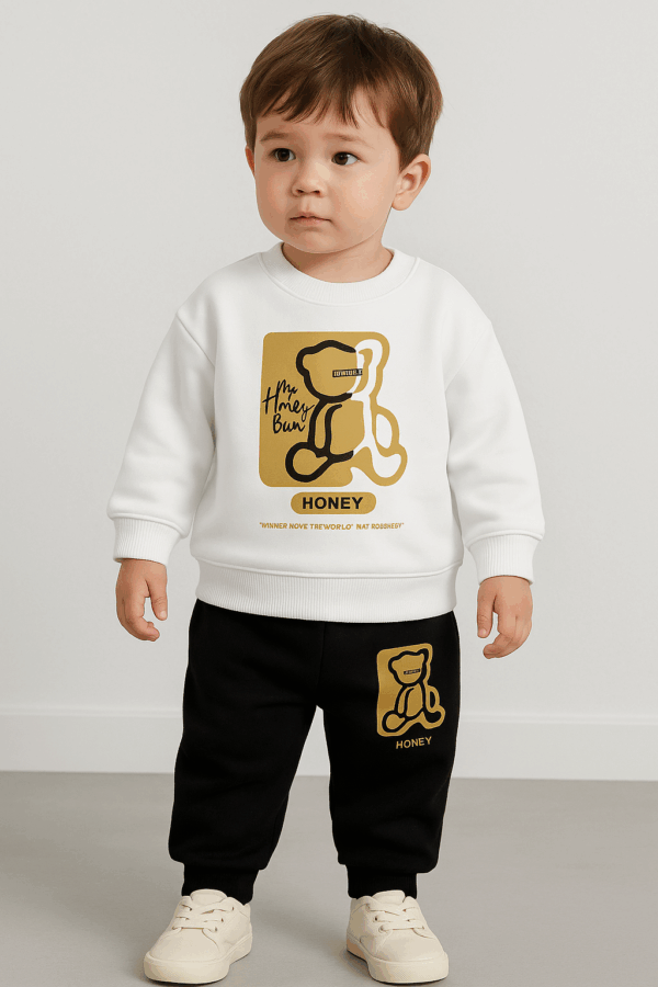 Children’s Brand Clothing Boy’s Bear Printing Outfit – twee-delig (sweatshirt + joggingbroek) van katoen/polyester, in herfst/winterstijl - Afbeelding 2